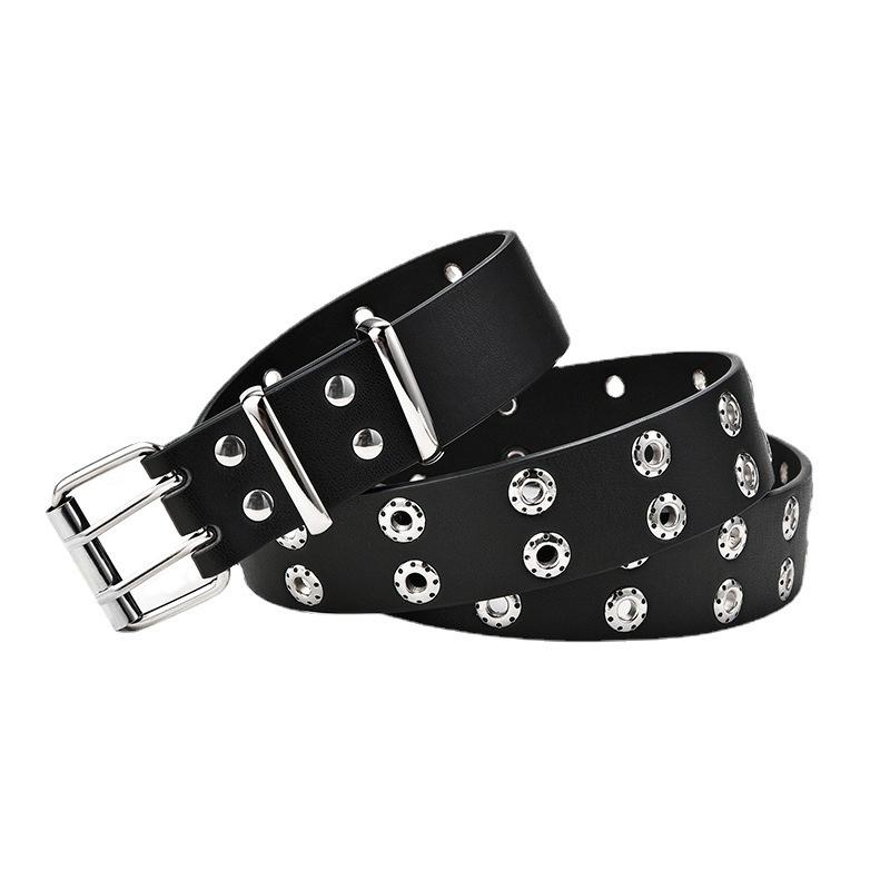 Women Belt Leather New Punk Style Fashion Pin Buckle Jeans Decorative Belt Double Exhaust Eye Belt