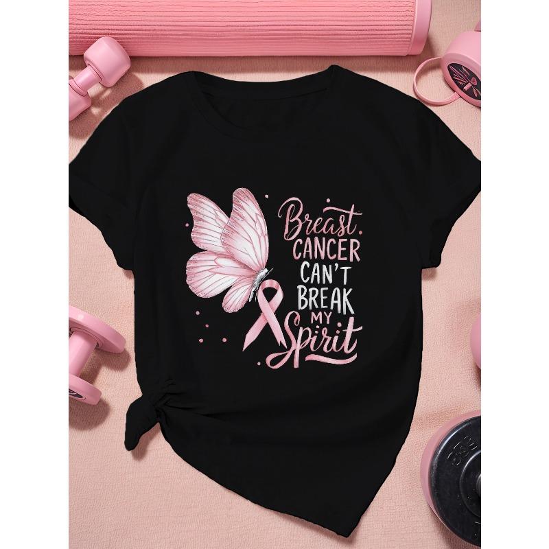 

European Size Butterfly Breast Cancer Women s Plus Size Sports Short Sleeve T-Shirt 4XL