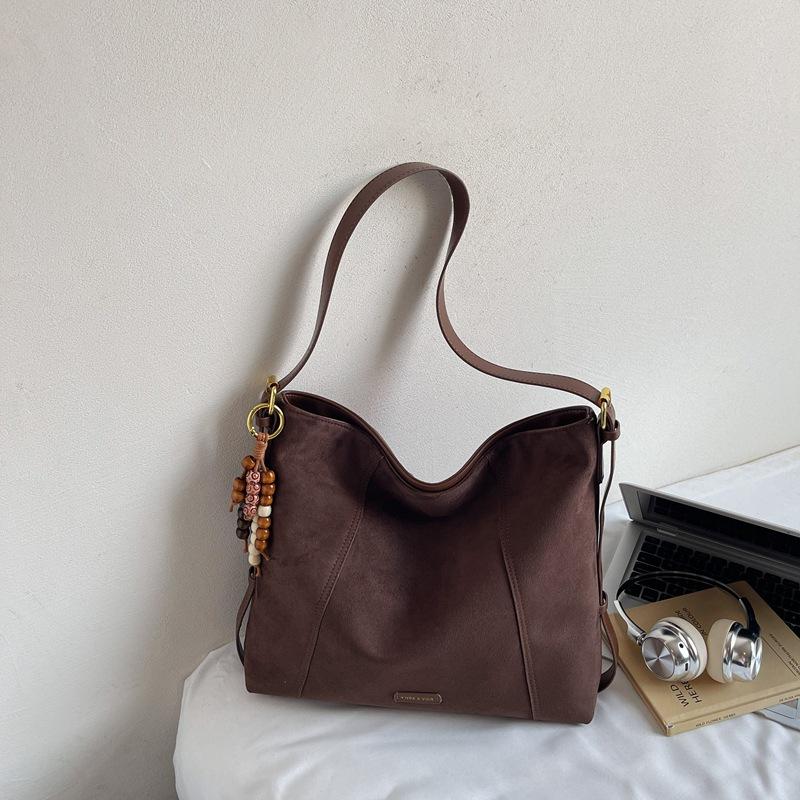 Wandering Mocha Suede Tote Bag Women's Early Autumn New Large-capacity Commuter Shoulder Messenger Bag
