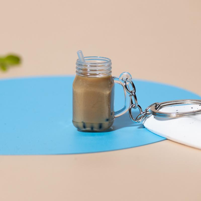 Simulation Milk Tea Cup Keychain Creative Bag Pendant Small Gift for Tea Shops Couple Family Keychain Pendant