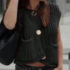 Damen S Ärmellose Kurze Gestrickte Cardigan Weste Mit Taschen