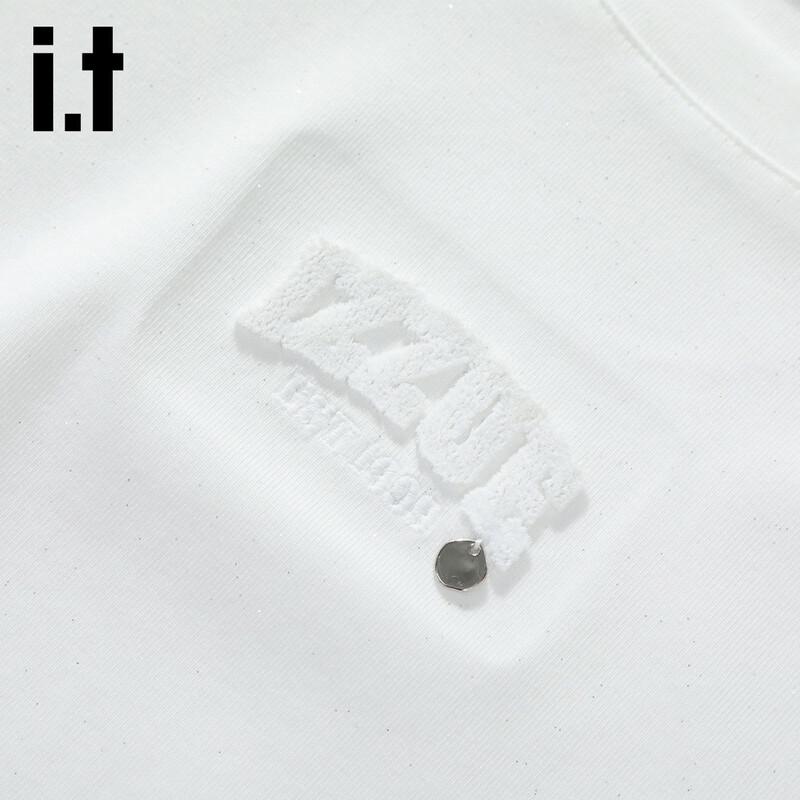 Izzue It Women's American Style Loose Irregular Toothbrush Embroidery T-Shirt