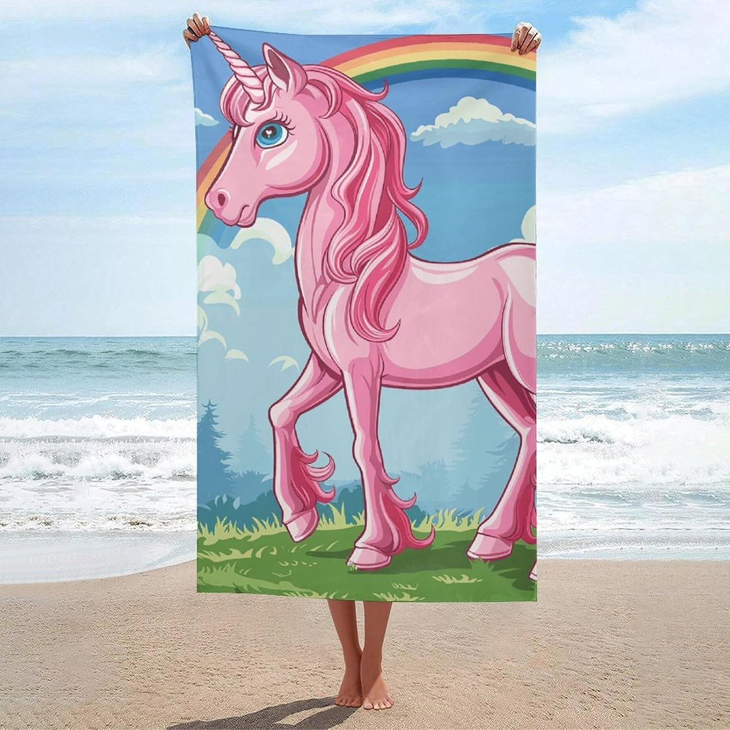 

Magic Horse Pattern Beach Towel, Sand Free Quick Dry Bath Towel, Highly Absorbent Travel Blanket for Pool Gym Picnic Swim W40*H60(CM)
