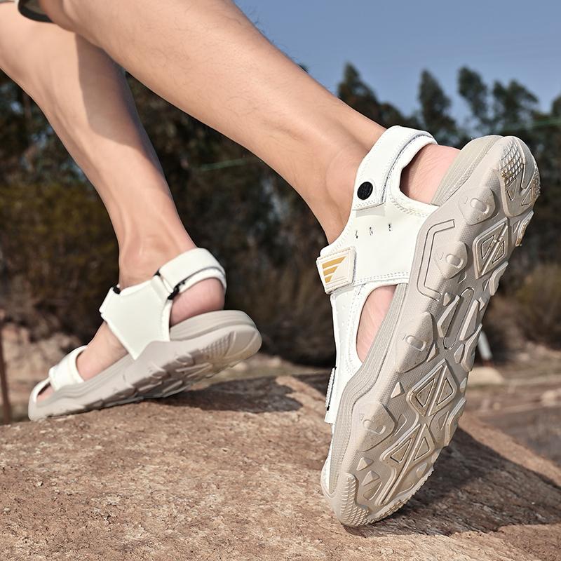 Sommer Herren Leder Strandsandalen Hohle Zehenkappe Outdoor Sportschuhe Handgefertigte Mesh Schuhe