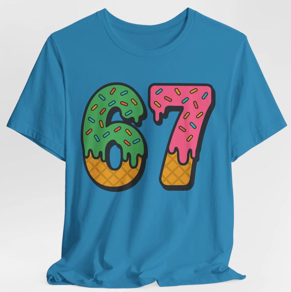6 7 Meme T-Shirt Funny Ice Cream Numbers Dripping Sprinkle Design Six Seven