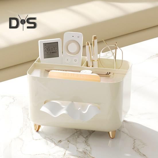 Multifunctional Tissue Box Cover Holder with Storage Compartments Large Capacity Rectangular Napkin Tissue Organizer