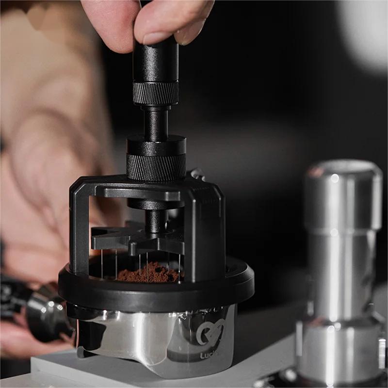 Adjustable Even Coffee Stirring Distribution Tools Rotatable Espresso Hand Tampers for Barista 51/54/58mm black