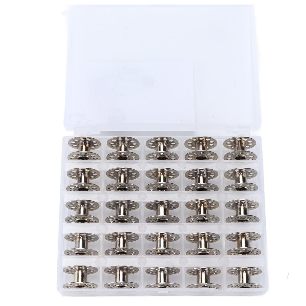 25pcs Sewing Machine Bobbins Multifunctional Stainless Steel Embroidery Bobbins with Storage Box