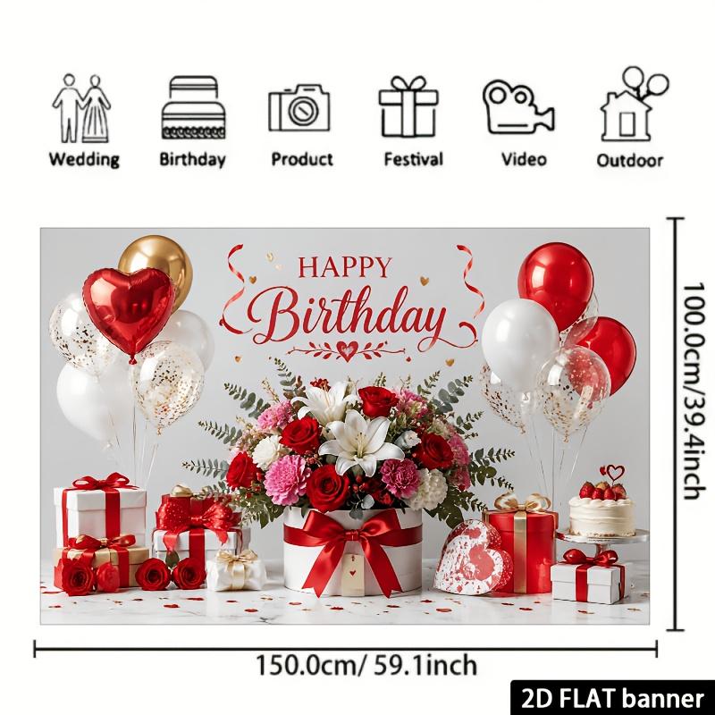 1Pcs Red White Golden Balloons Cake Gifts Decoration Background Birthday Backdrop Decorations For Photo Studio Booth Party