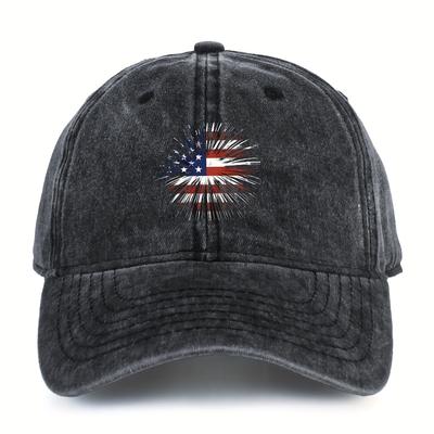 American Flag Firework Distressed Baseball Cap Washed Denim Adjustable Sun Hat Casual