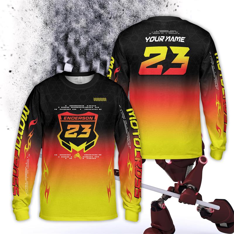Personalized Rider Name Number Motocross Long Sleeve Shirt Custom Color Dirt Bike 3D Printed T Shirt Off-Road Racing Team Tees