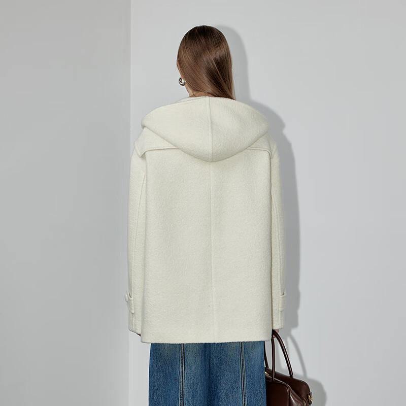 GREEN BELT Women's Hooded Toggle Wool Blend Mid-length Coat