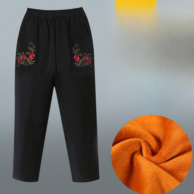 Middle-aged and Elderly Pants Women's High-waist Plus Velvet Thick Warm Pants Spring Casual Mother Cotton Pants Outer Wear Autumn and Winter Models