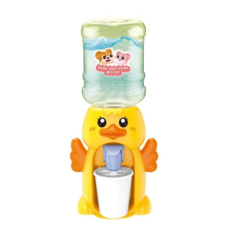 Non-Toxic Mini Children Dual Water Dispenser Toy With Cute Pink Blue Cold/Warm Water Juice Milk Drinking Fountain Simulation Kitchen Toys