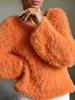 European and American women's clothing macaron round neck fluffy design sense solid color long-sleeved fluffy top