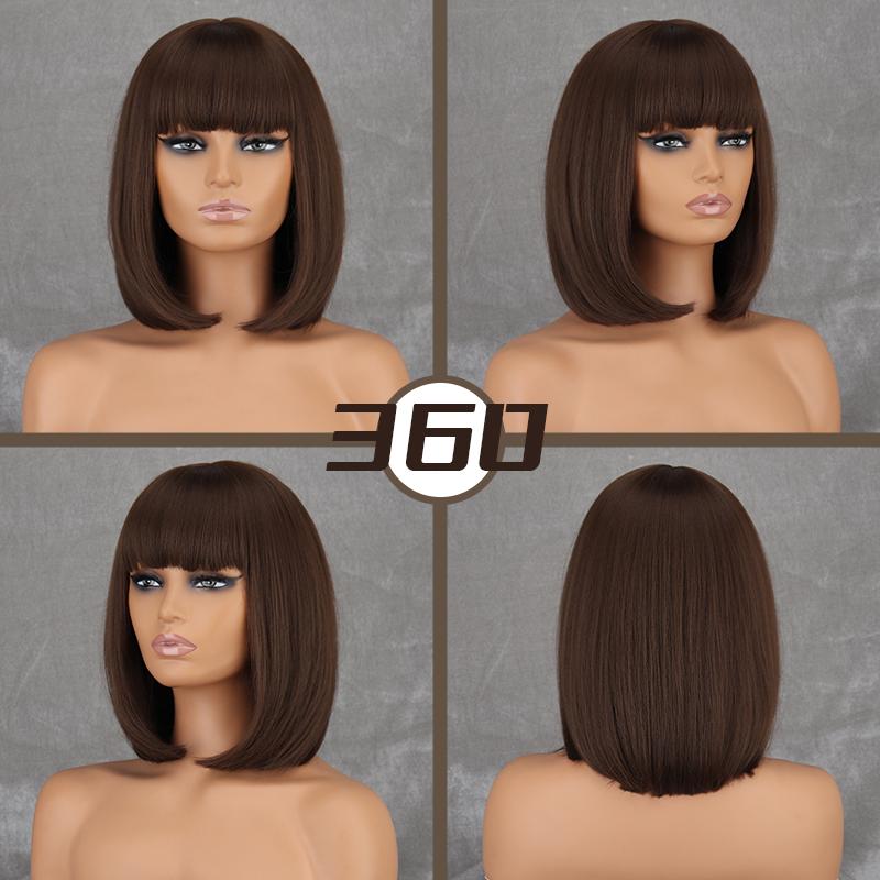 LISI HAIR Dámská móda Délka po ramena Hnědá Rovná Bobová paruka s ofinou Syntetické vlákno Přírodní barva Bobová paruka na denní nošení