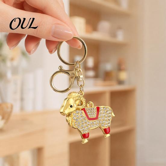 Rhinestones Inlaid Keychain Zodiac with Rhinestones, Sheep Design Bag Pendant, Chinese New Year Lucky Key Charm, Feng Shui Ornament for Car