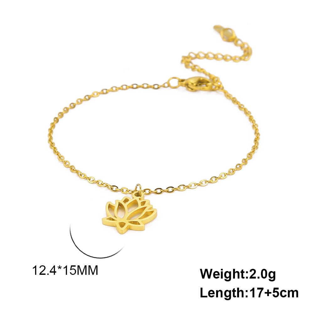 Lucktune Lotus Flower Charms Bracelets Stainless Steel Buddhism Gold Color Chain Bracelet for Women Fashion Boho Jewelry Gift