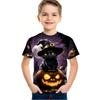 Children's Halloween T-shirt with 3D Printing, Cool and Trendy Fun Panda Pumpkin Short Sleeve Top for Boys