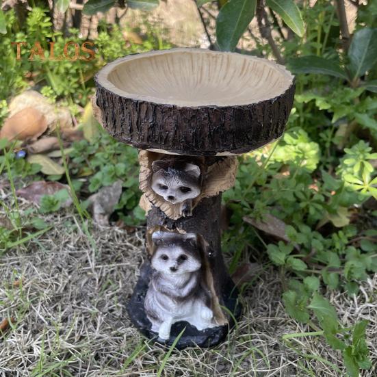 Hagefugl Mater Resin Statue Utendørs Terrasse Gård Plen Frittstående Eventyr Trehus Dyreskulptur Ornament Fuglebad Skål Vanning Fôring