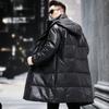 Neue Winter Leder Daunenjacke Erste Schicht Schaffell Windbreaker Jacke Warme Lange Kapuzen Echtlederjacke für Herren
