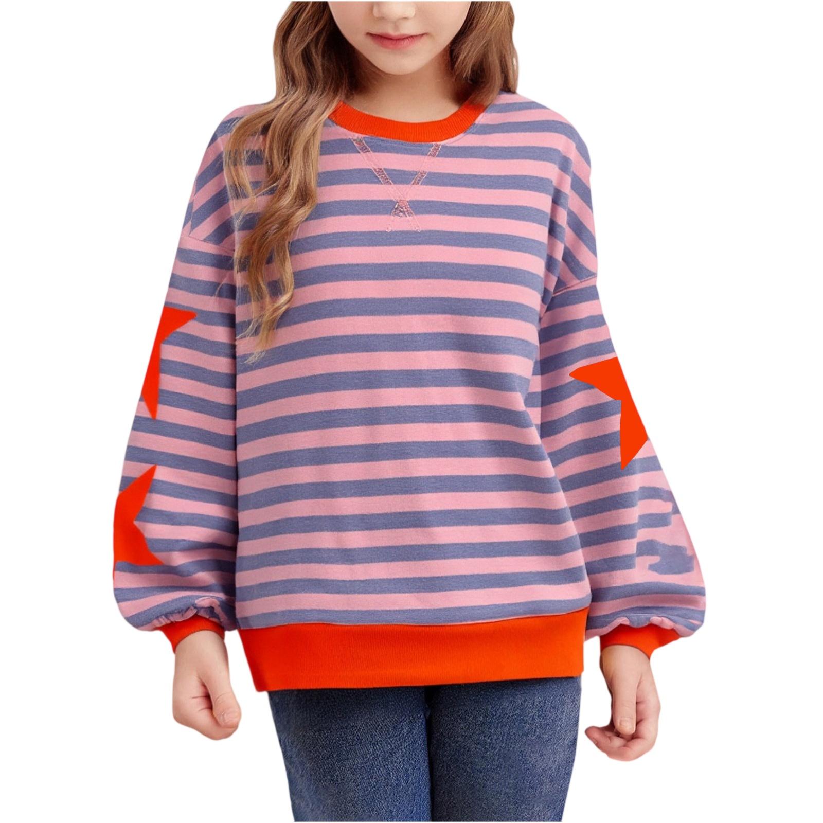 

Girls Striped Color Block Tee - Loose Fit Loungewear Top 160 оранжевый