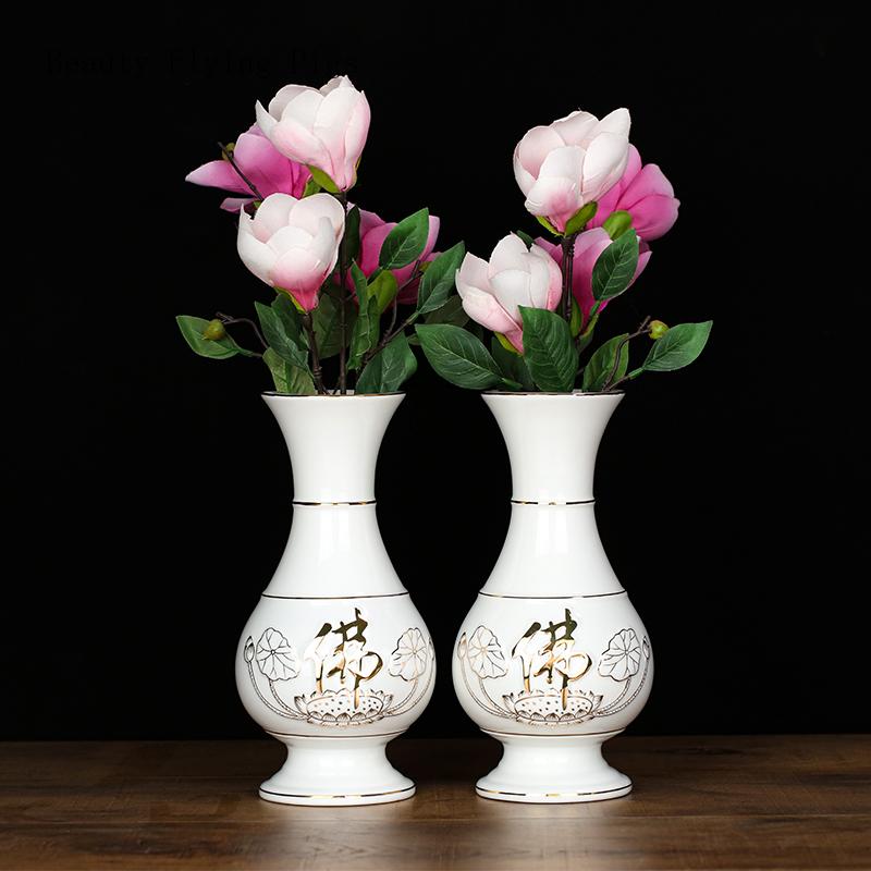 1PCS ceramic gold-plated lotus and Buddha shaped vase Guanyin water purification bottle altar for Buddha decoration