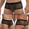 Men Boxer Underwear Low-rise Perspective Thin Shorts Panties Patchwork Color U-convex Wide Waistband Underwear