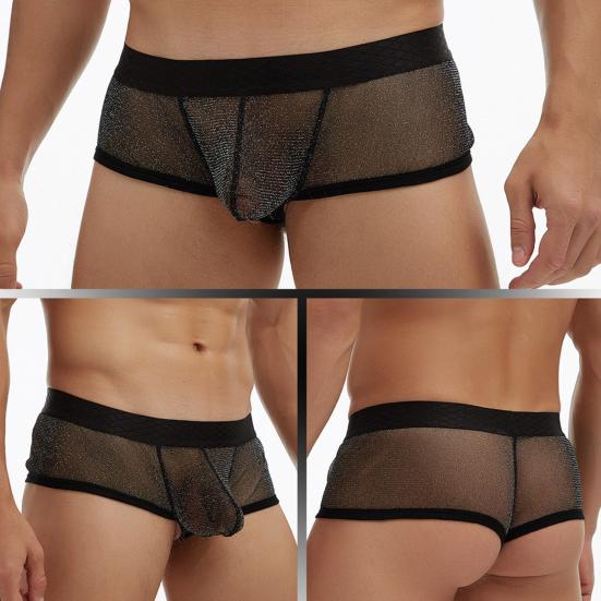 Men Boxer Underwear Low-rise Perspective Thin Shorts Panties Patchwork Color U-convex Wide Waistband Underwear