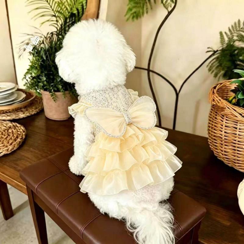 Elegant Princess Dog Dress Small Breeds Outfit Chiffon Skirt With Large Bow Yorkshire Terrier Pomeranian Teacup