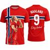 Haaland #9 Norway Soccer Jersey Hand Drawn Portrait Norway Flag Print Short Sleeve Breathable Tee For Men And Women