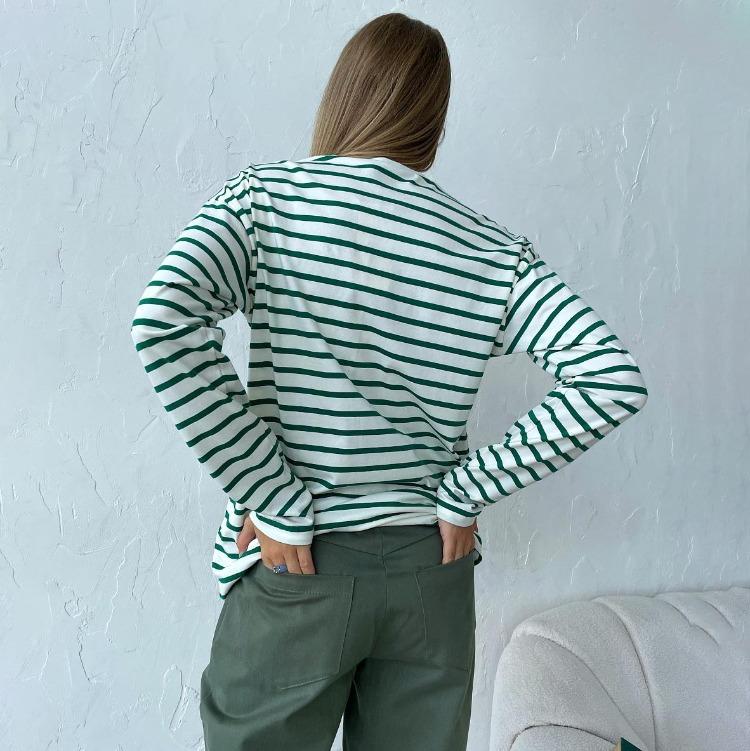 Women Summer Stripe Long Sleeve Tshirt O Neck Casual Top