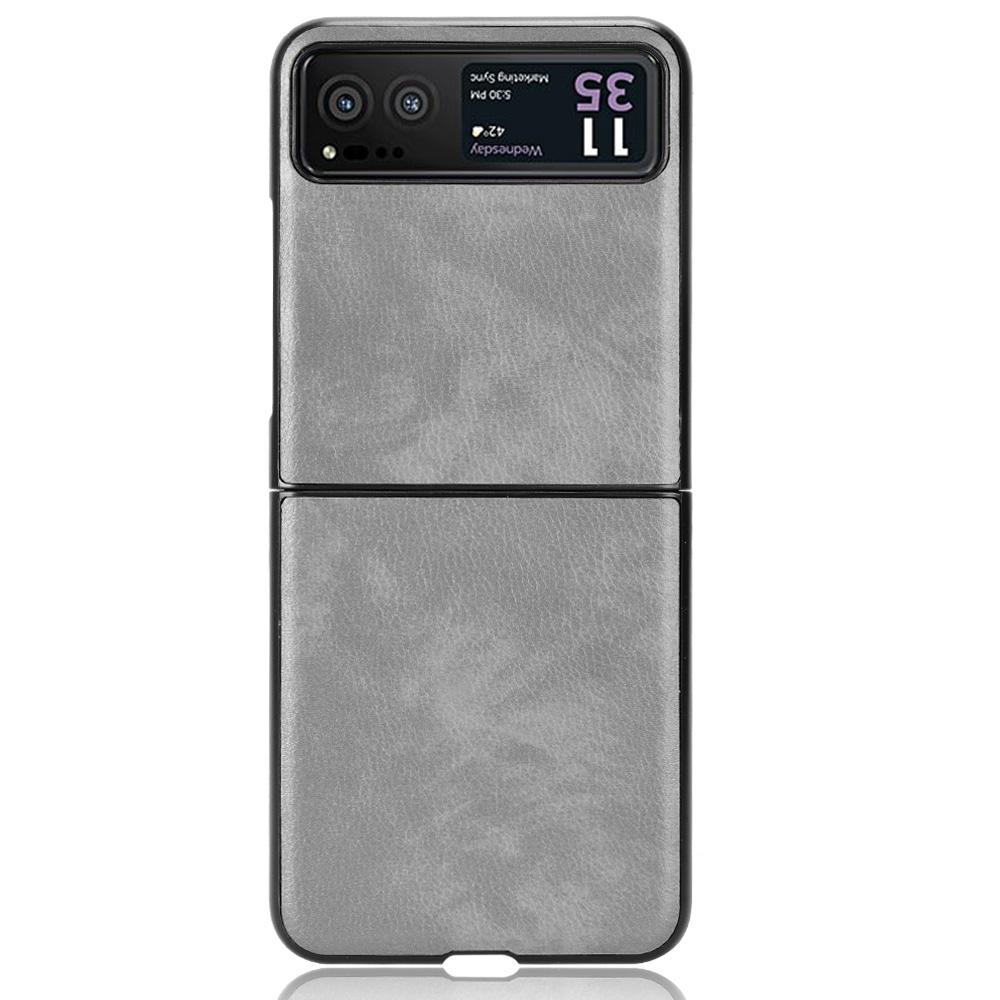 

For Motorola Razr 40 5G Phone Back Case PU Leather Coated PC Litchi Texture Protection Phone Cover Grey