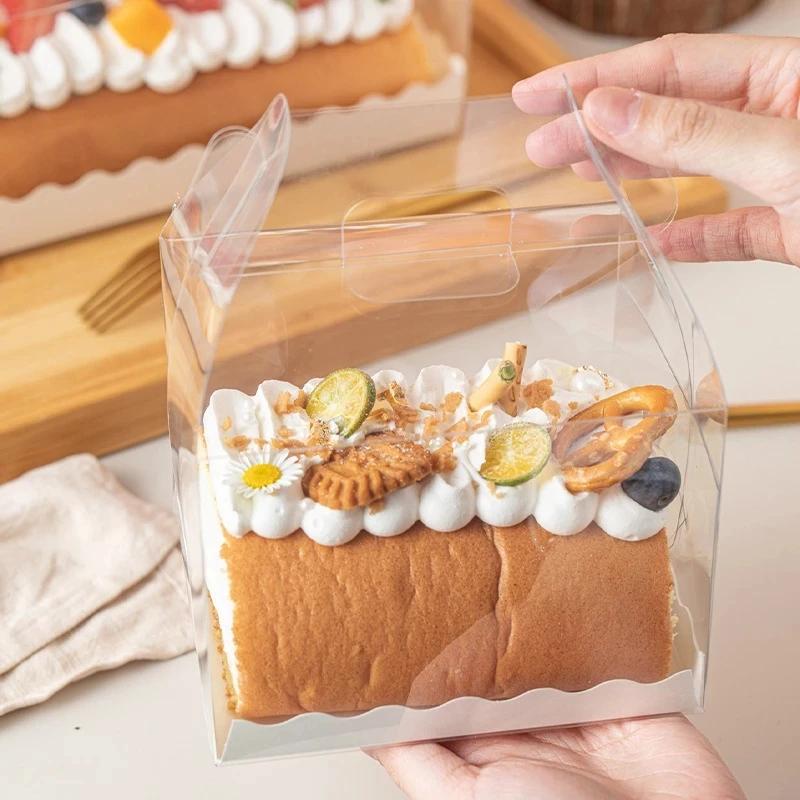 5pcs Swiss Roll Cake Box Packaging Beard Transparent Hand Towel Roll Mousse Wholesale Birthday Wedding Handmade Gift