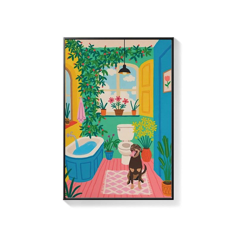 Bathroom Decorative Painting Cat American Retro Toilet Bathroom Canvas Painting Wall Art Poster for Modern Bathroom Home Decor