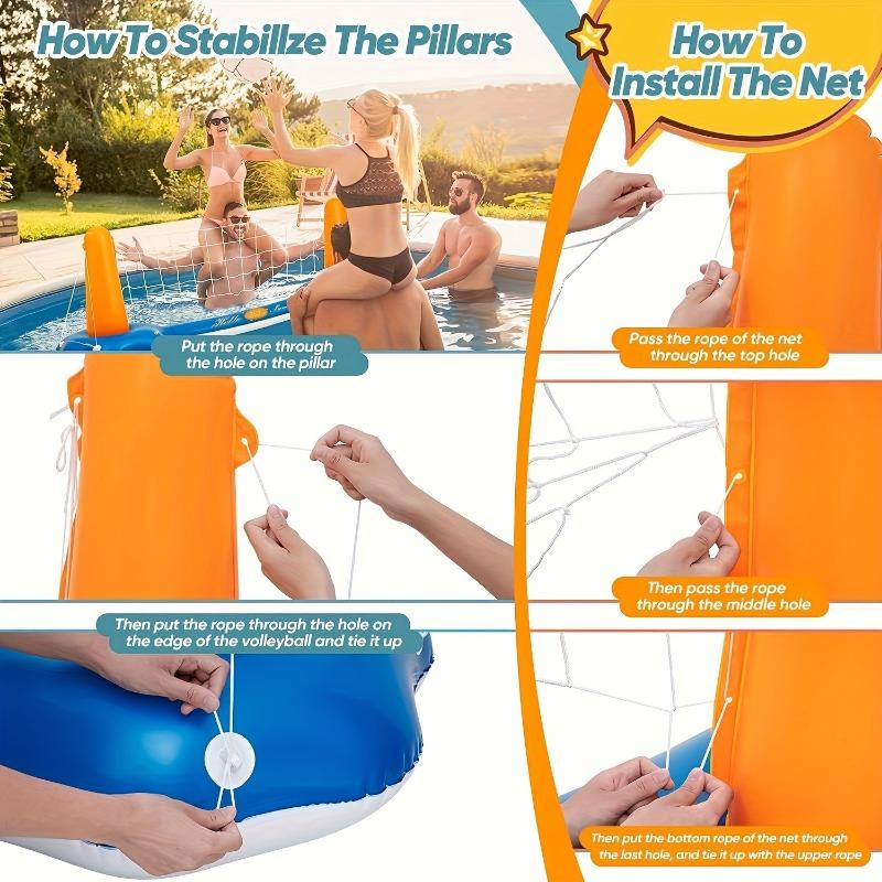 Large Inflatable Pool Raft Set with Volleyball Net Basketball Hoop Floating Water Games for Adults Summer Pool Party Beach Toys
