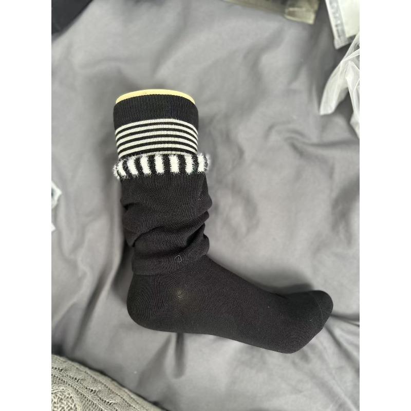 

Two Pieces of Pure Cotton Double-layer Flared False Mid-calf Socks with A High-end Feel, Women s Three-dimensional Striped Stylish Long Socks 1 pair