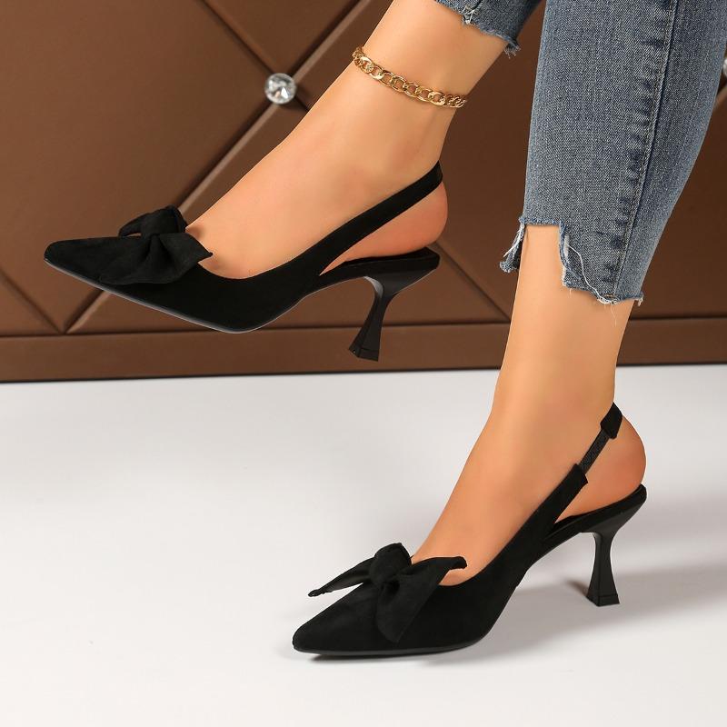 Fashion French High Heel Niche Baotou Bow Sandal Fairy 2025 New Summer Stiletto Pointed Toe Single Shoes