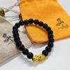 Obsidian Bihu Prayer Beads Wealth Bracelet with 8mm Pouch
