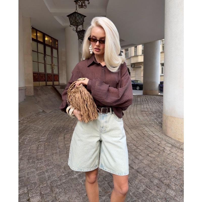 Women S Loose Lantern Long Sleeve Shirt Lapel Button Thin Sun Protection Cardigan