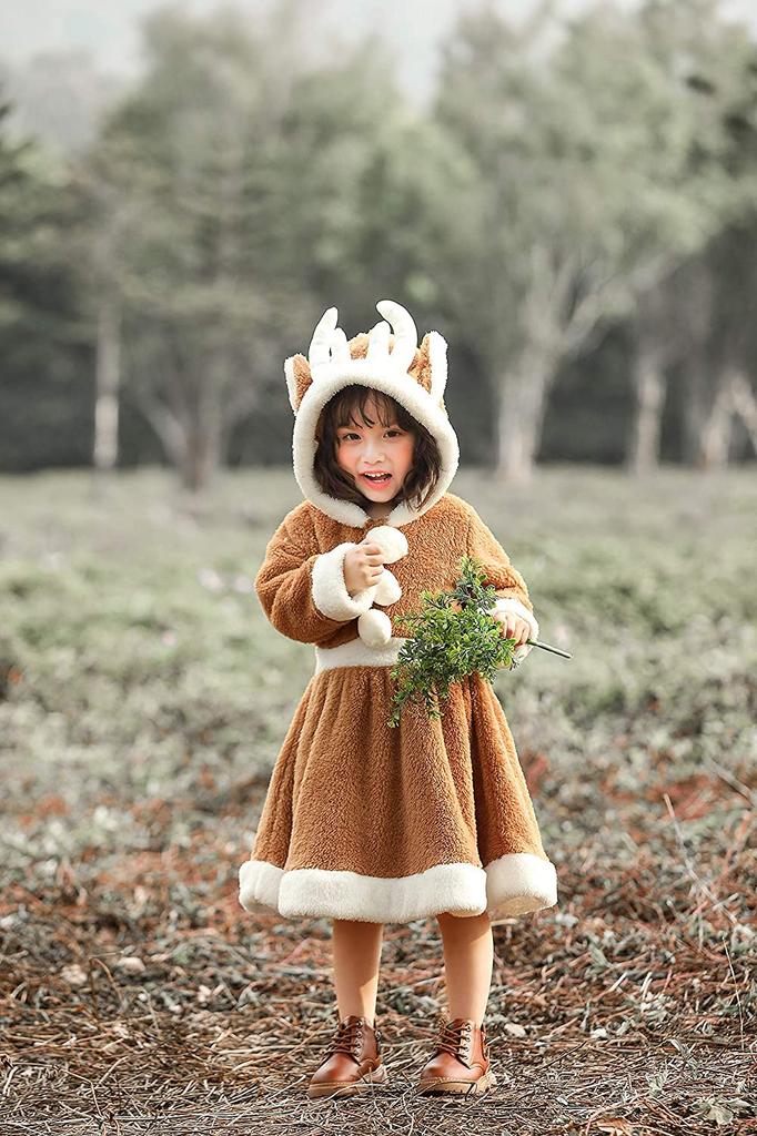 Cute Fluffy Reindeer Cosplay Kigurumi for Reindeer Santa New School Festivals L Girls, Dress, Costume, Parent-Child Outfit, Christmas, Halloween,