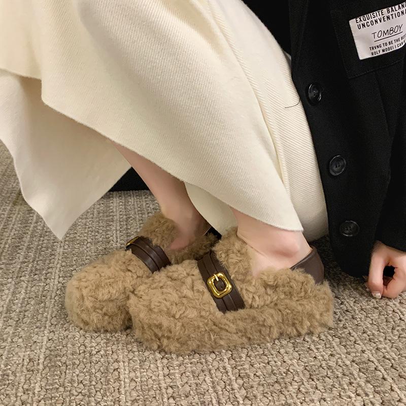 Mode retro mångsidiga Doudou bomullsskor dam 2025 höst och vinter nya mjukbottnade tunna skor med en pedal på skit