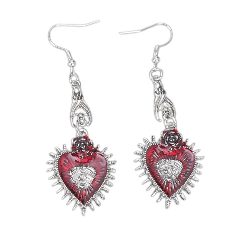 9x Goth Mysterious Drop Earring Jewelry Rose Heart for Butterfly Bat Skull for Cross Pendant Charm Vintage Earring For W