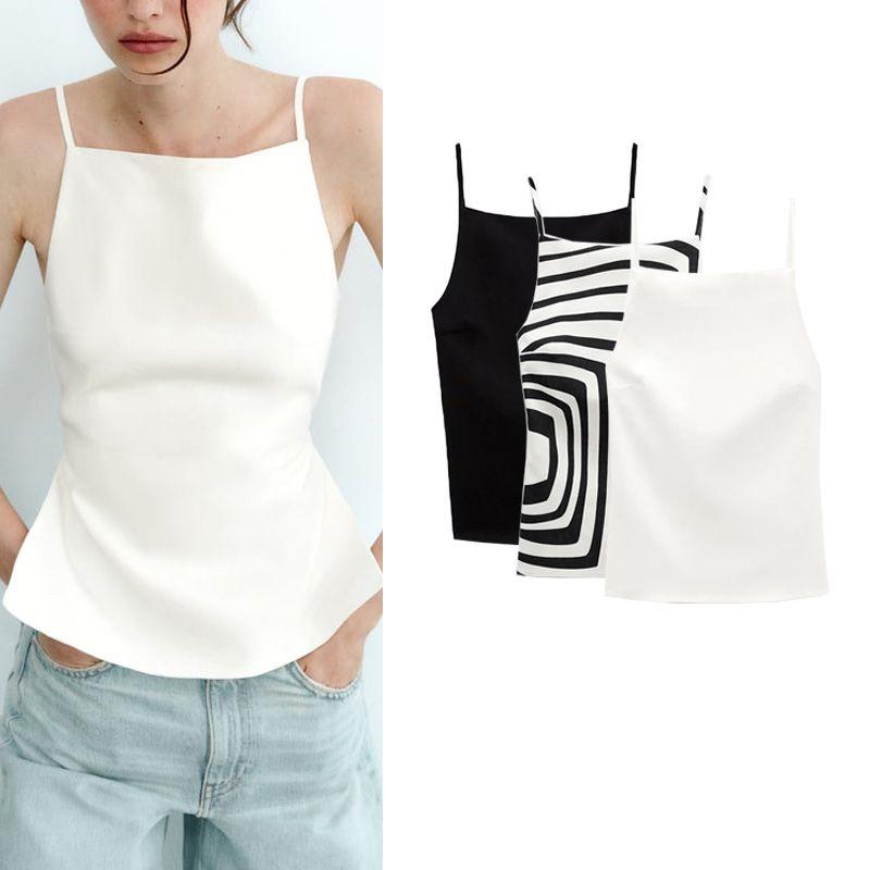Spring New Arrival White Suspender Vest Fashion Casual Open Back Design Waist-Tight Short Top 3067066