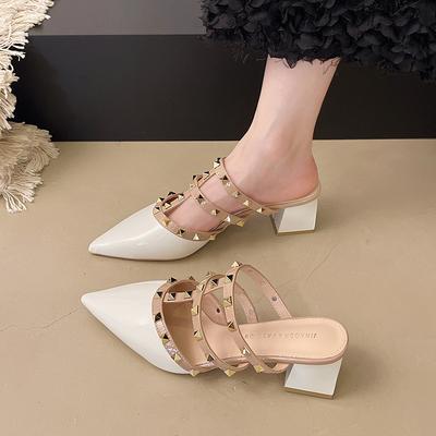 Sexy Damen Spitzschuhe Sommer Pantoletten Damenschuhe Sandalen mit Absatz 2025 Trend Kleiderpumps Flache Klobige Slingback Pantoletten