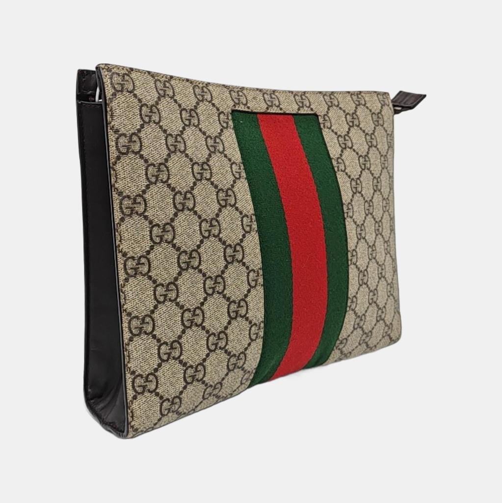 [Pre-Owned] GG Supreme Vintage Logo Stripe Web Canvas Clutch - Excellent #UQHQU1
