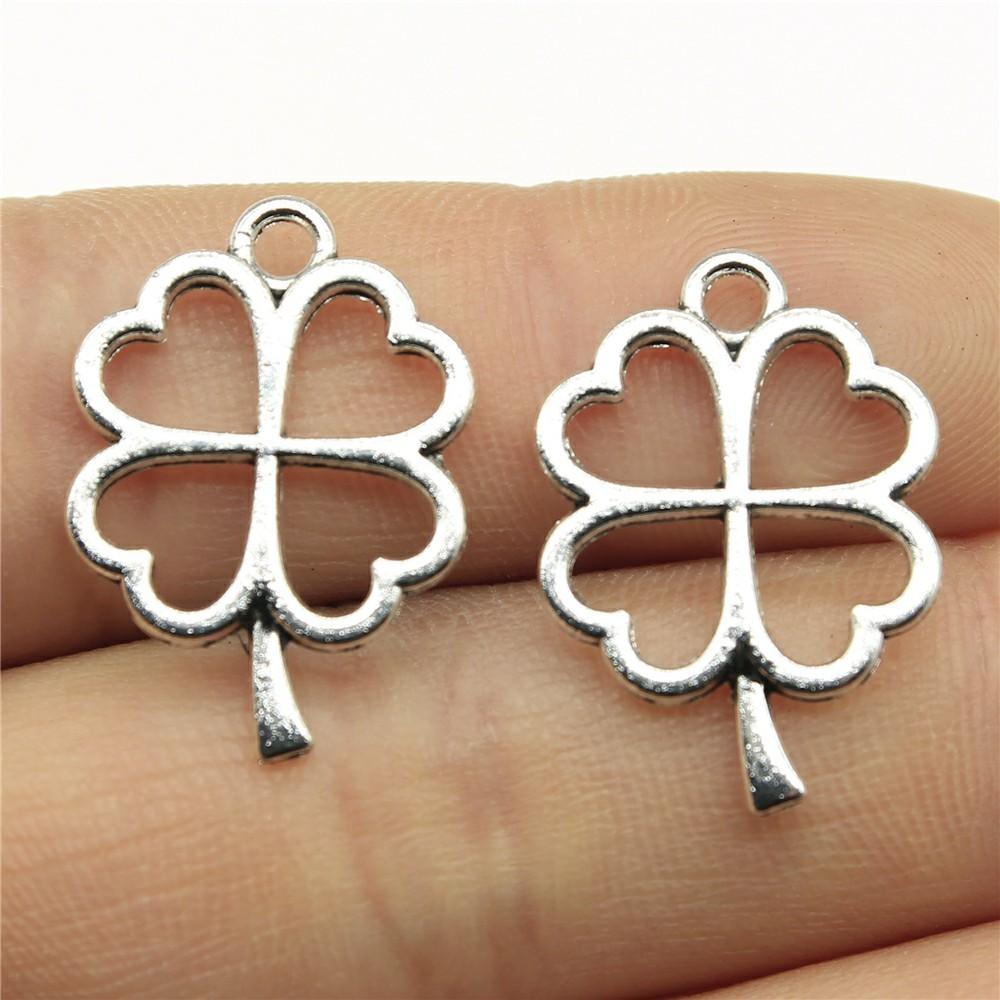 20pcs Clover Pendant Charms Antique Silver Color Lucky Clover Charms Jewelry DIY Clover Lucky Charms For Bracelet Making
