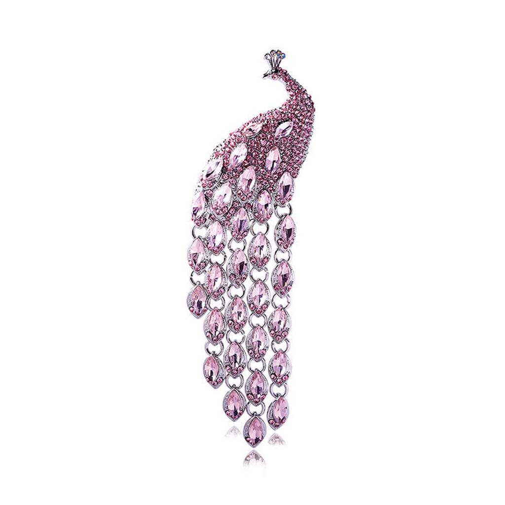 Elegant Long Tail Crystal Peacock Brooch Party Jewelry Elegant Corsage Pin Alloy Texture Perfect for Wedding and Evening