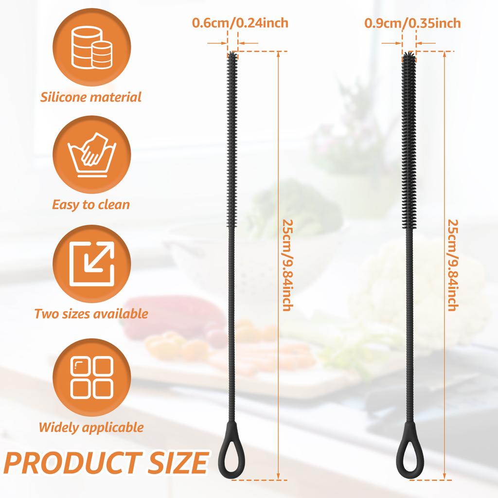 2 Pcs 6mm and 9mm Silicone Straw Brushes Reusable Straws Deep Cleaning Brush Long Handle Pacifier Brush for Clearing Glass