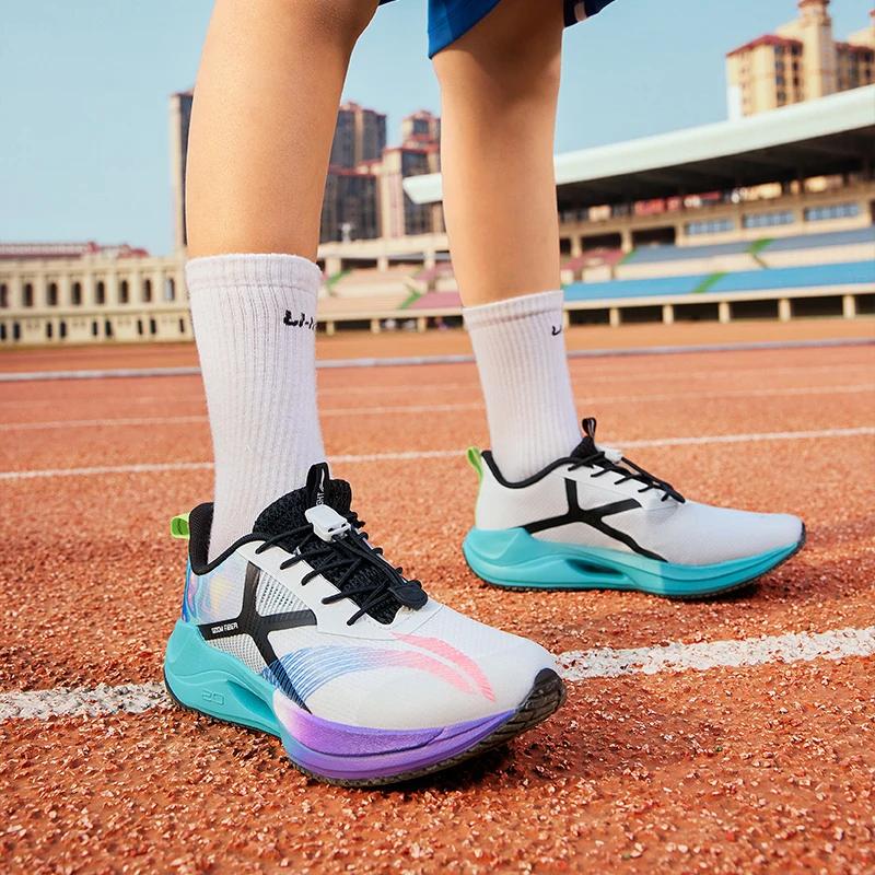 Li Ning Young 20 Lightweight Comfortable Non-Slip Wear-Resistant Low-Top Running Shoes Kids Sneaker White Blue Purple YKFT030-53
